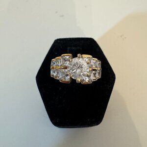 925 Sterling Silver Gold Tone Statement Ring Size 8.25 Wide Band